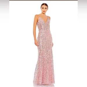 Mac Duggal #68175 Plunge Neck Sleeveless Trumpet Gown Color: Pink Size 12